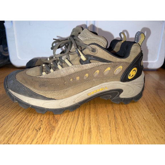 Merrell Shoes - Womens sz‎ 8.5 Merrell Pulse Moab Smoke Tan Leather Hiking Trail Shoes Low Boots